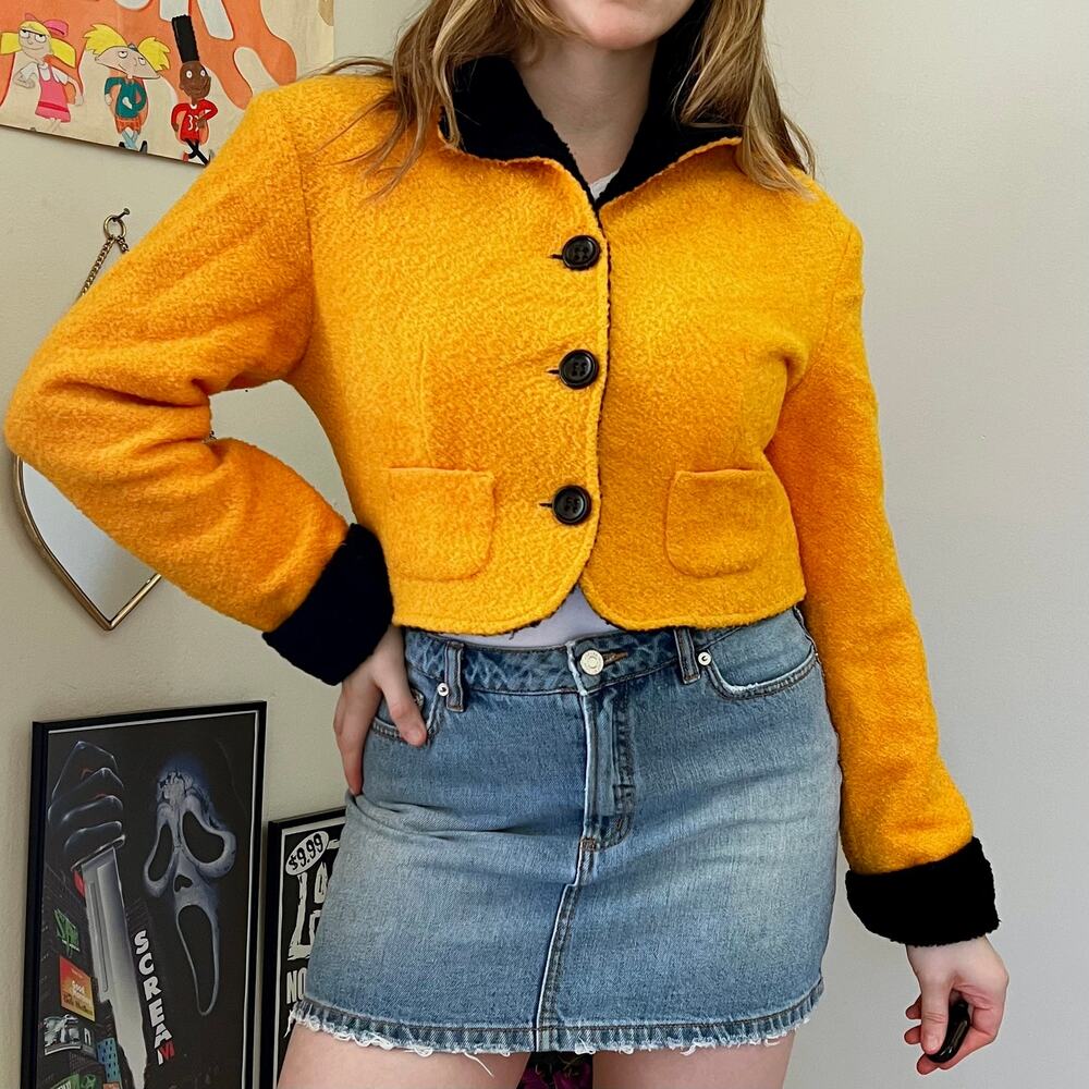 Vintage 1980s Dorothy Schoelen Platinum Yellow Blazer Size Medium Large